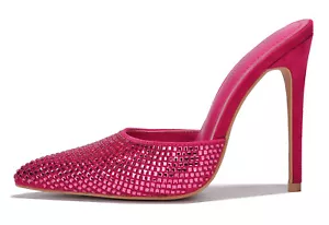 Cape Robbin Women Stiletto High Heel Suede Pointy Toe Bling Rhinestones Hot Pink - Picture 1 of 3