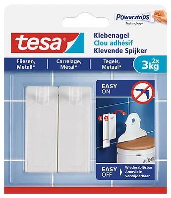 tesa Klebenagel Nagel Haken für Fliesen und Metall, 2x 3 kg 77763-00000-00