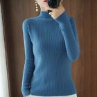 Woman Ribbing Knit Sweater Slim Fit Long Sleeve Mock Neck Jumper Tops Pullover