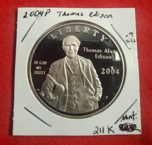 2004-P Thomas Edison Commemorative .900 Silver Dollar *686* - Picture 1 of 6
