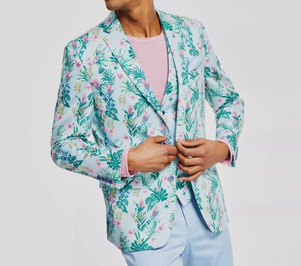 $360 Bar III Para hombres Azul Floral Calce Ajustado Deportivo Abrigo Traje Chaqueta Talla 40R Foto 1 de 1