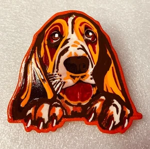 ORNAMENT Basset Hound Welpe handbemalt / glitzerndes Holz Weihnachtsschmuck #39 - Bild 1 von 2