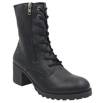 Sun+Stone Women Sheilaa Block Heel Combat Boots Size US 8.5M Black Faux Leather - Image 1 of 4