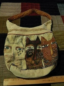 Laurel Burch Shoulder Strap Cotton Bag Feline Cat Trio Made in India Ltd - Picture 1 of 12