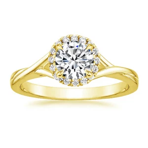 0.90 Ct Round Cut Simulated Diamond Wedding Ring 14K Real Yellow Gold Size 6 7 - Picture 1 of 5