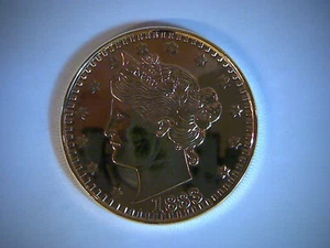 1883 NOVELTY PROOF GOLD COLOR "V'' NICKEL, NOT REAL, IN AIR-TITE COIN CAPSULE - Picture 1 of 2