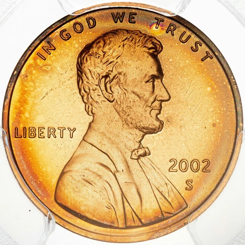 2002-S LINCOLN MEMORIAL PENNY PCGS PR69RD DCAM PROOF COLOR RIM TONED UNC BU (MR) Cover