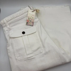 Johnny Was geflochtene Jeans weites Bein hoher Bund Komfort Stretch weiß Größe 26 278 $ - Bild 1 von 8