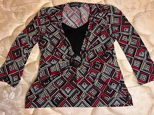 Elementz Womens Multi Blouse Size L Large Diamond Pattern Button Cinch - Imagen 1 de 15