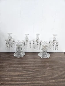 Coppia di candelabri vintage cristallo 2-lite vetro pesante pressato anni 30 candelabri - Foto 1 di 11