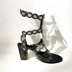 🌻NEW SCHUTZ Black Aletta Buckled Strappy Metal Gladiator Sandals Size 9.5 - Picture 1 of 12
