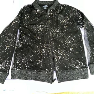 more than magic jackets XL (14/16) Black “galaxy Motif” Sheer Sleeves Sparkling - Picture 1 of 6