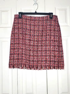 Talbots Clueless Wool Blend 14P Mini Fringed Rug Skirt Lined Pink Plaid Y2K Punk - Picture 1 of 6