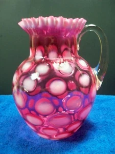 Northwood No. 205 Opalescent Glass Cranberry Coinspot 9" Pitcher Antique - Picture 1 of 13