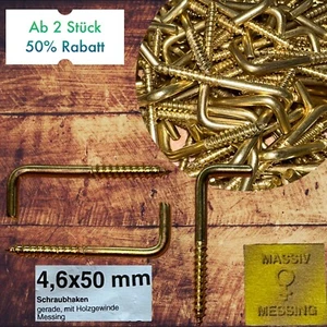 Schraubhaken L Wandhaken Messing Massiv Bilderhaken Gerade 4,6x50mm Haken Rostfr - Bild 1 von 1