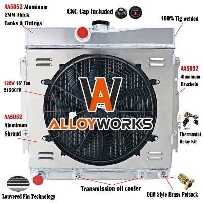 22"W 4 Row Aluminum Radiator Shroud Fan For 1963-1968 Dodge Charger Dart Coronet - Imagem 1 de 4