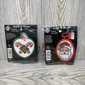 2x Christmas Counted Cross Stitch ‘N Frame Kits, Santa Candy Canes, New - Picture 1 of 5