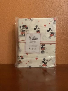 Pottery Barn Kids Twin Organic Disney Mickey Mouse Sheet Set Hearts Valentines - Picture 1 of 3