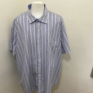 Tailorbyrd Men's Size 5XL White Stripe Cotton Short Sleeve Casual Shirt - Picture 1 of 11