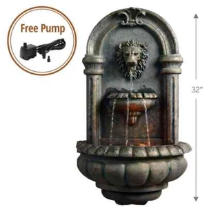Teamson Home Wall Fountain 2-Tier+Lion Head Stone W/ Built-In Led Lights+Pump - Picture 1 of 2