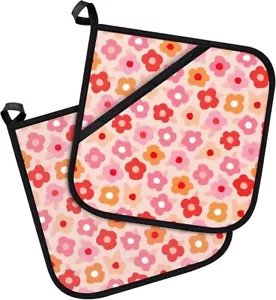 2 Pot Holders with Pockets and Non-Slip Silicone Grip Heat Resistant Hot Pads - Picture 1 of 7