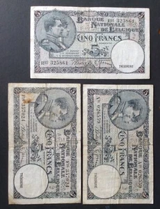 Belgique - Très Joli Lot de 5 Billets dates différents de 5 Francs 1938 - Picture 1 of 4
