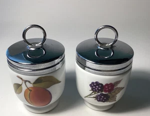 Vintage Royal Worcester Porcelain Egg Coddler Peach Berries England Set Of Two - Picture 1 of 12