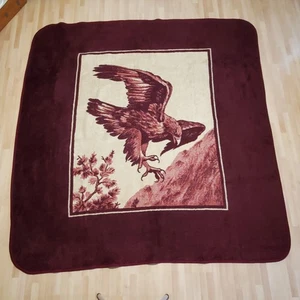 San Marcos Eagle Reversible Blanket 84" x 89" Burgundy Beige Thick Warm NO TAG - Picture 1 of 9
