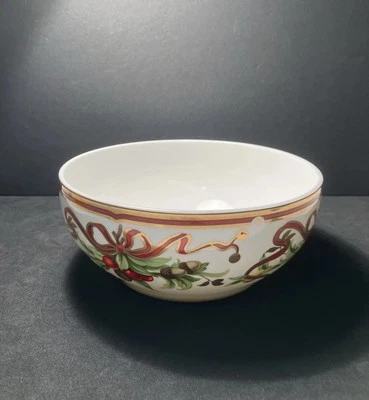 Tiffany & Co. Tiffany Holiday Serving Bowl Cinta Guirnalda Acento Dorado Japón Usado en Excelente Condición Foto 1 de 4
