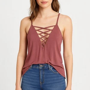 Top camisero Charlotte Russe para mujer S malva con cordones - Imagen 1 de 10
