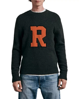 $495 rag & bone Varsity Intarsia Crewneck Sweater Green Large NWT! - Image 1 of 4