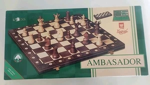 Wegiel handgefertigtes europäisches Botschafter Schachspiel Holz klappbar Brett Etui - Bild 1 von 13