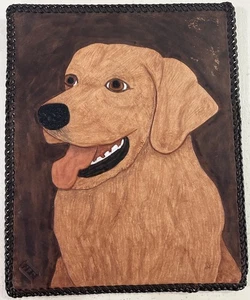 "Colgante de pared pintado de cuero de colección de perro Golden Retriever 8x10"" firmado" - Imagen 1 de 6