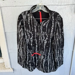 Parsley & Sage Womens Large Top Jacket Black White Red Stripe Artsy Reversible - Picture 1 of 7