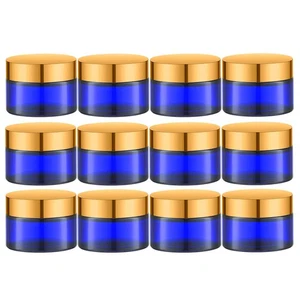 12 Pcs 1oz Round Cobalt Blue plastic Jars with Inner Liners for Cosmetics - Picture 1 of 7