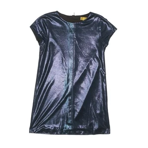 NICOLE MILLER Girls Blue Metallic Short Sleeve Scoop Neck Dress - Size Large - Picture 1 of 7