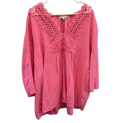 Camisa de playa Adrienne Vittadini para mujer mezcla de lino talla 3X rosa brillante crochet Foto 1 de 4