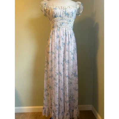 Maxi Vestido Jessica McClintock Gunne Sax Floral Puff 5/6 Vintage Boho Fairy y2k Foto 1 de 4