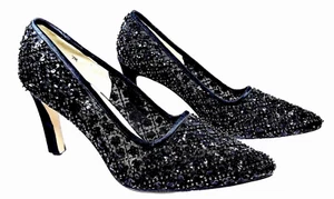 Size 7 ANN MARINO Women High Heels Beaded Pump Black Formal Bridal Eveningwear - Picture 1 of 13