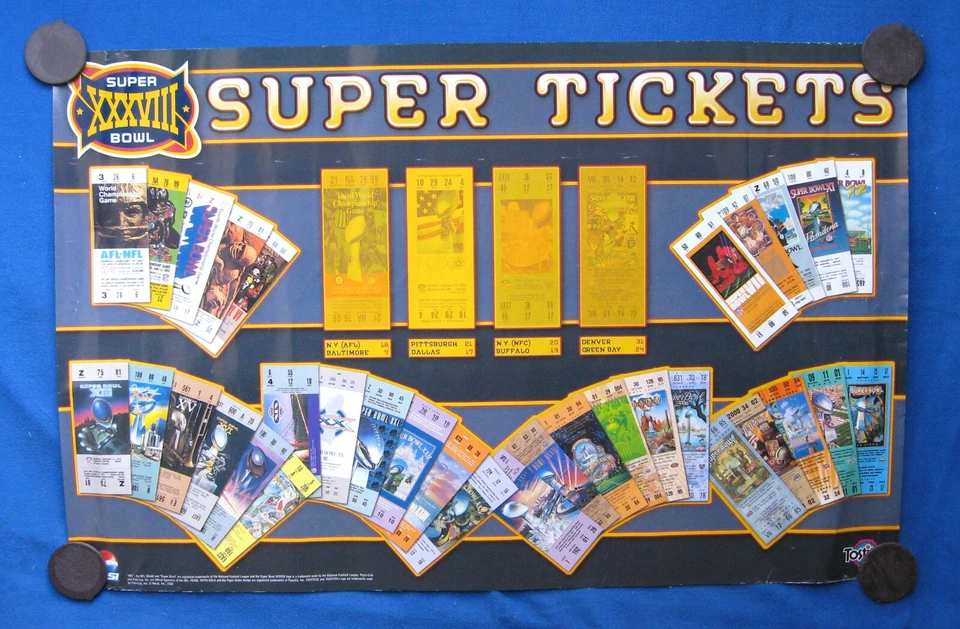 "Póster de boleto del Super Bowl XXXVIII (38)" NE Patriots-Tom Brady-Fútbol americano NFL-Genial Foto 1 de 1