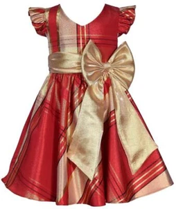 NEW Bonnie Jean Girls Size 10 "RED & GOLD PLAID TAFFETA" Christmas Bow Dress NWT - Picture 1 of 4