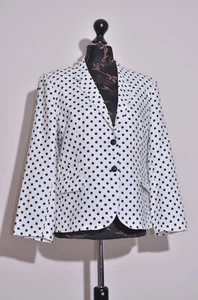 J.CREW Schoolboy Blazer Jacket Linen in White Polka Dot Size 16 - Picture 1 of 10
