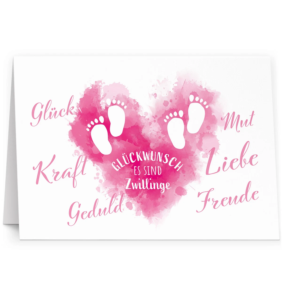 Glückwunschkarte Zur Geburt Von Zwillingen – Handgemacht, Rosa Design, Inkl. Kuvert