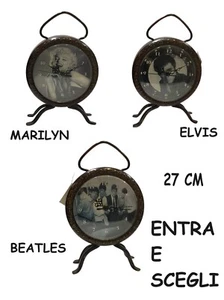 OROLOGIO DA TAVOLO METALLO ANTICATO BEATLES MARILYN MONROE ELVIS PRESLEY CLOCK - Bild 1 von 10