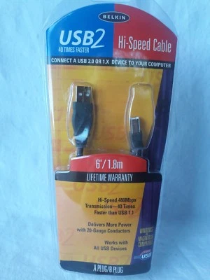 Belkin 6FT. USB2 Hi-speed Cable A Plug/B Plug -  New Sealed in Package  - Image 1 of 4
