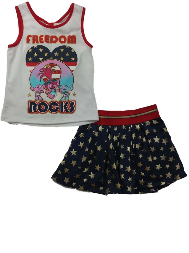 Girls Trolls Freedom Rocks Princess Poppy Satin & Chenille Patriotic Outfit - Image 1 of 1