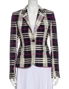 Auth BURBERRY LONDON Pink Black Plaid Jacket Blazer Size M US 6 Made in Italy - Picture 1 of 11