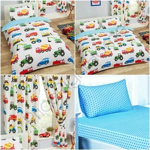 TRUCKS & TRANSPORT - KIDS DUVET COVER / FITTED SHEET / CURTAINS / WALLPAPER - Picture 1 of 25