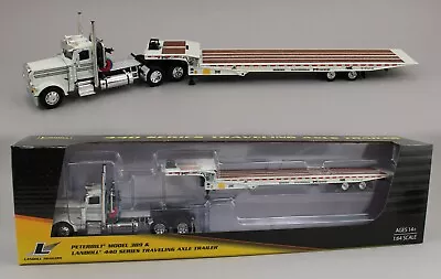 DCP 1:64 *WHITE* Peterbilt 389 Day Cab Semi w/LANDOLL 440 Traveling Axle Trailer - Image 1 of 4