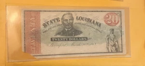 Estado de Luisiana, 1863, General Beautegard, billete de 20 dólares, - Imagen 1 de 2